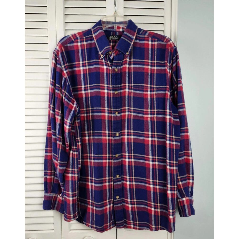 Boca Classics Flannel Shirt Plaid Red Blue XL Unisex Shacket